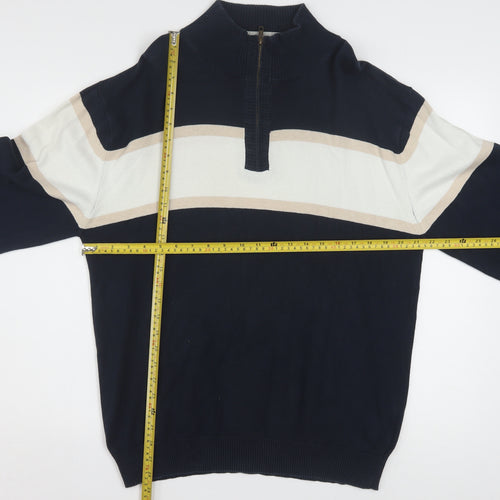 Southbay Men's Blue Striped Cotton 1/2 Zip Jumper Size M
