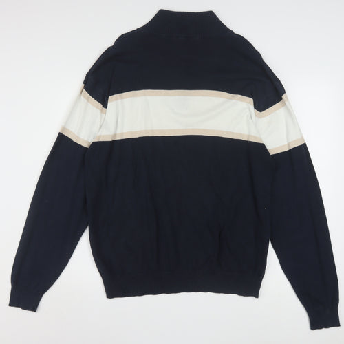 Southbay Men's Blue Striped Cotton 1/2 Zip Jumper Size M
