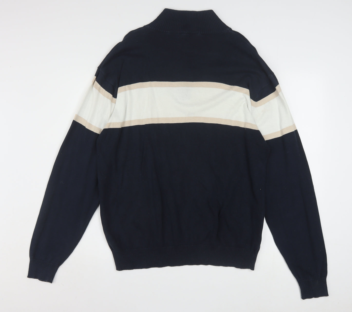 Southbay Men's Blue Striped Cotton 1/2 Zip Jumper Size M