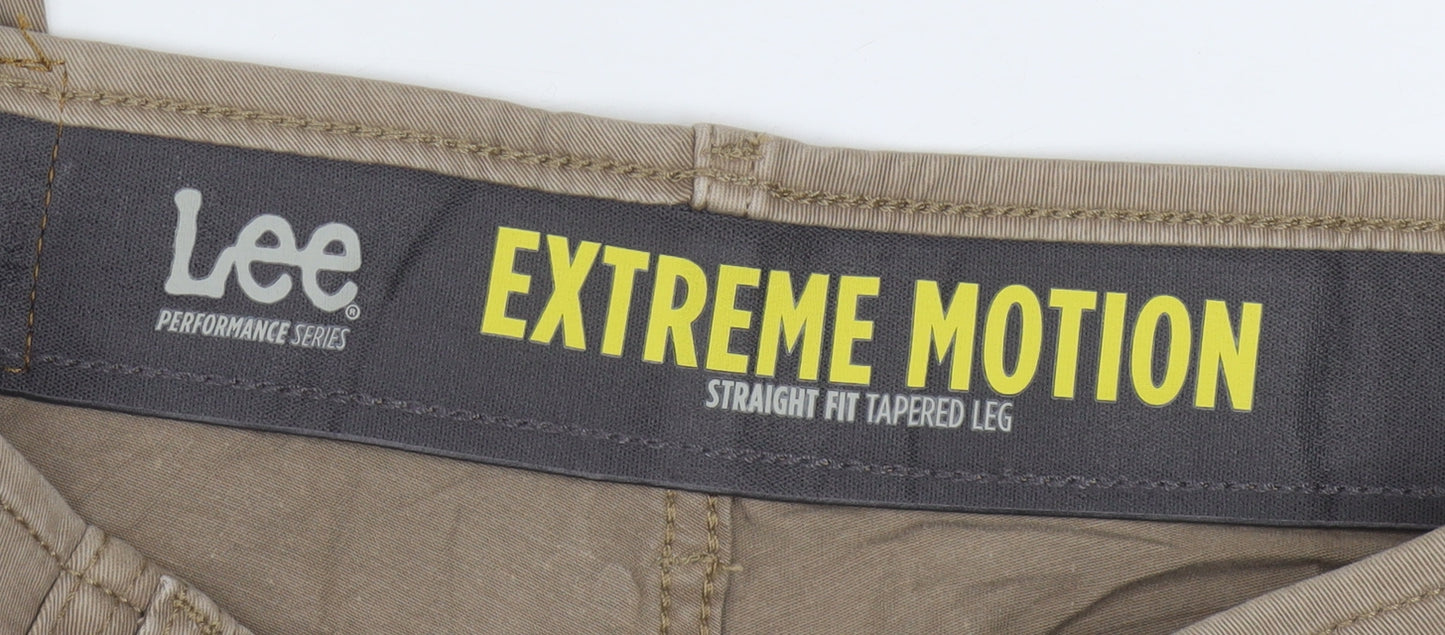 Lee Men's Beige Extreme Motion Straight Fit Trousers W32 L30