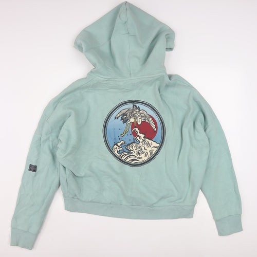 Superdry Women's Mint Green Pullover Hoodie Size 18 Graphic Print