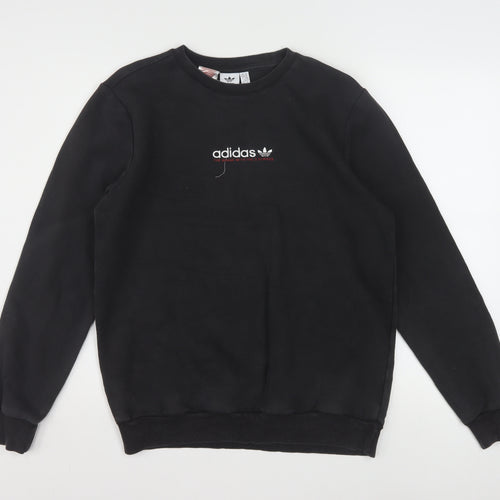 Adidas Boys Black Crew Neck Pullover Sweatshirt 15-16 Years Cotton Blend