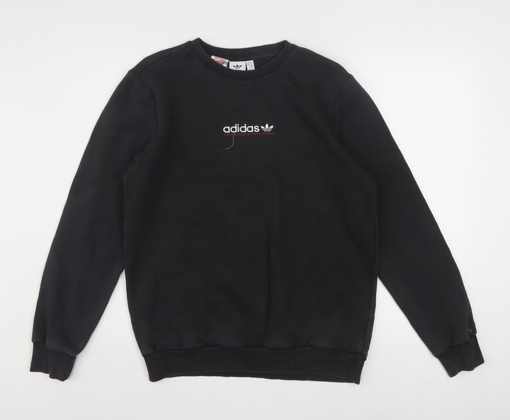 Adidas Boys Black Crew Neck Pullover Sweatshirt 15-16 Years Cotton Blend