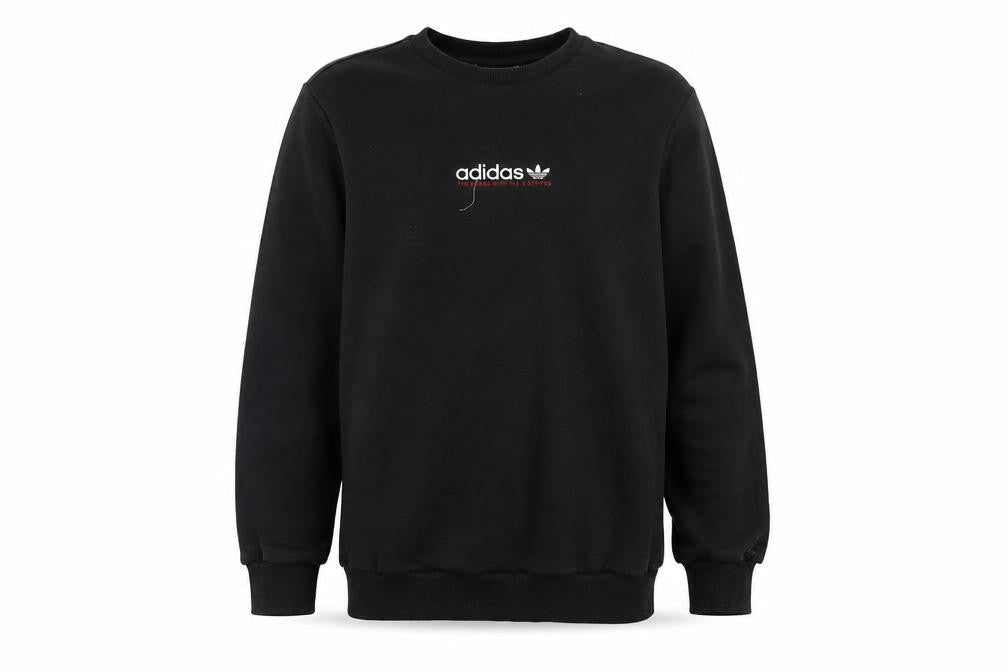 Front view of Adidas boys’ black crew neck pullover sweatshirt 15-16 years cotton blend