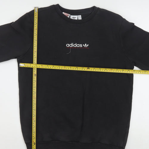 Adidas Boys Black Crew Neck Pullover Sweatshirt 15-16 Years Cotton Blend