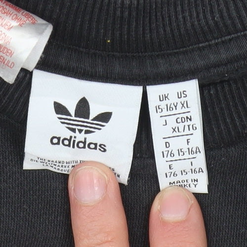 Adidas Boys Black Crew Neck Pullover Sweatshirt 15-16 Years Cotton Blend