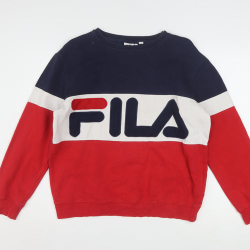 Fila Womens Red Blue Colourblock Crew Neck Sweatshirt Size 10