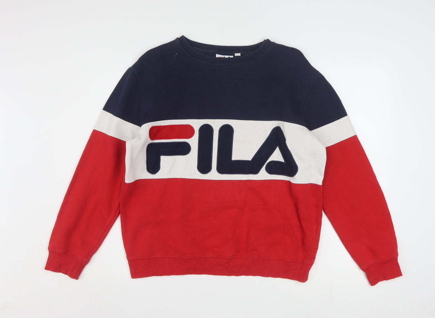 Fila Womens Red Blue Colourblock Crew Neck Sweatshirt Size 10