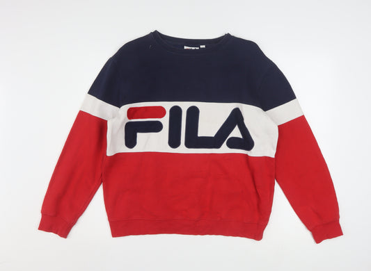 Fila Womens Red Blue Colourblock Crew Neck Sweatshirt Size 10