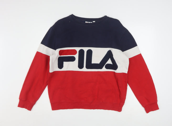 Fila Womens Red Blue Colourblock Crew Neck Sweatshirt Size 10