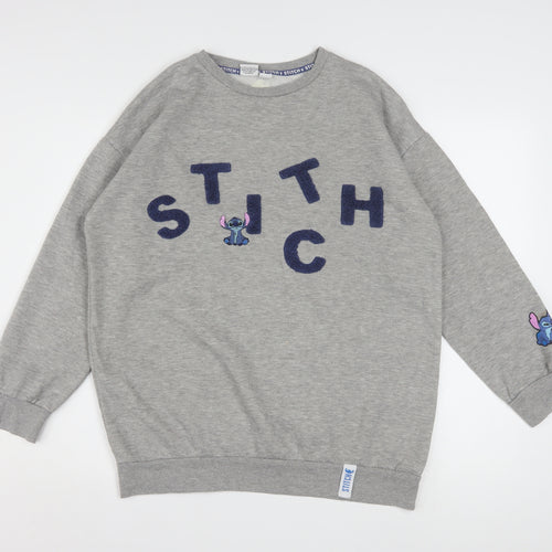 Disney Stitch Grey Women's Sweatshirt Size 12/14 Pullover Embroidered