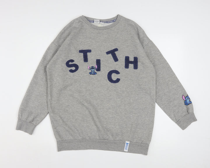 Disney Stitch Grey Women's Sweatshirt Size 12/14 Pullover Embroidered