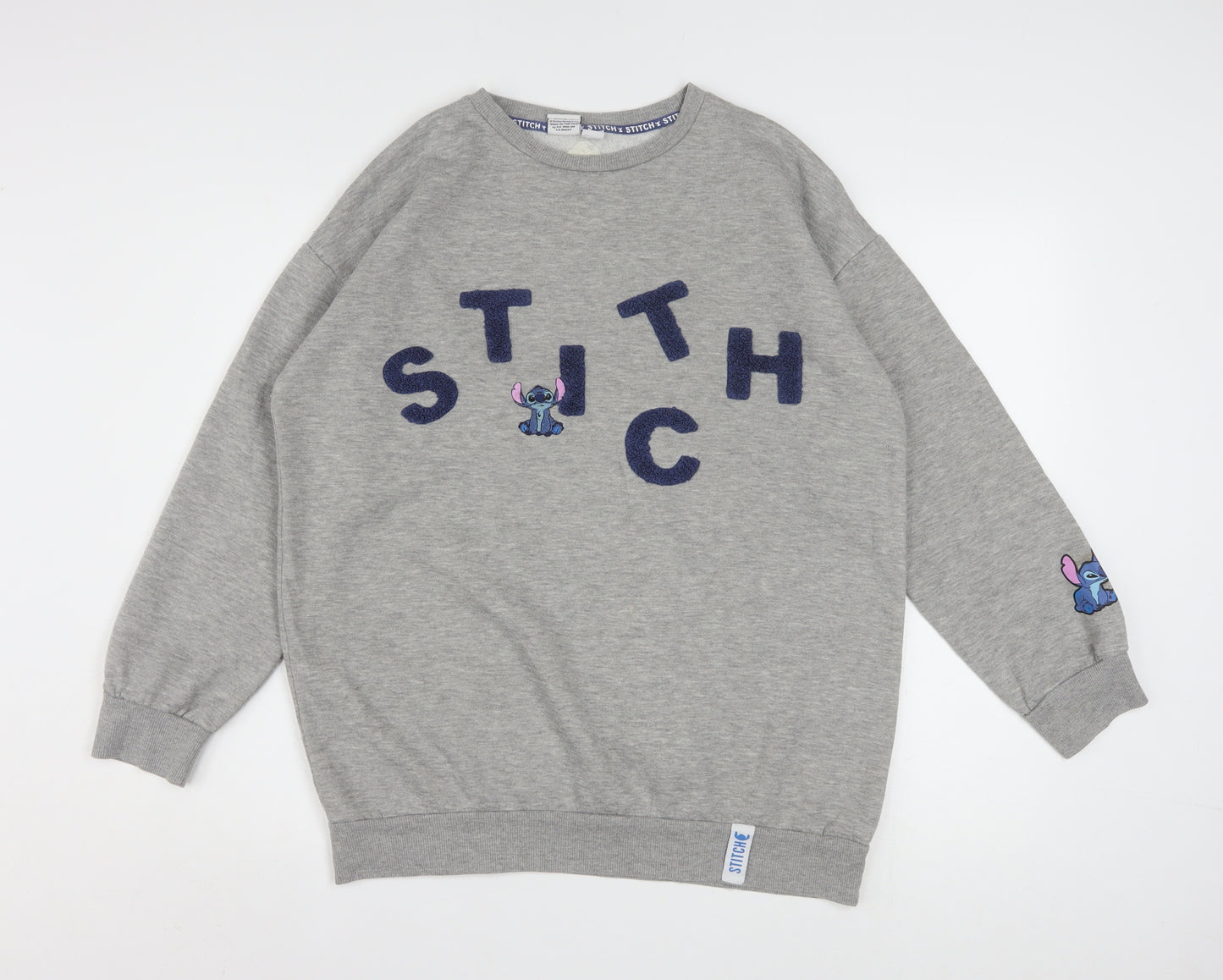 Disney Stitch Grey Women's Sweatshirt Size 12/14 Pullover Embroidered