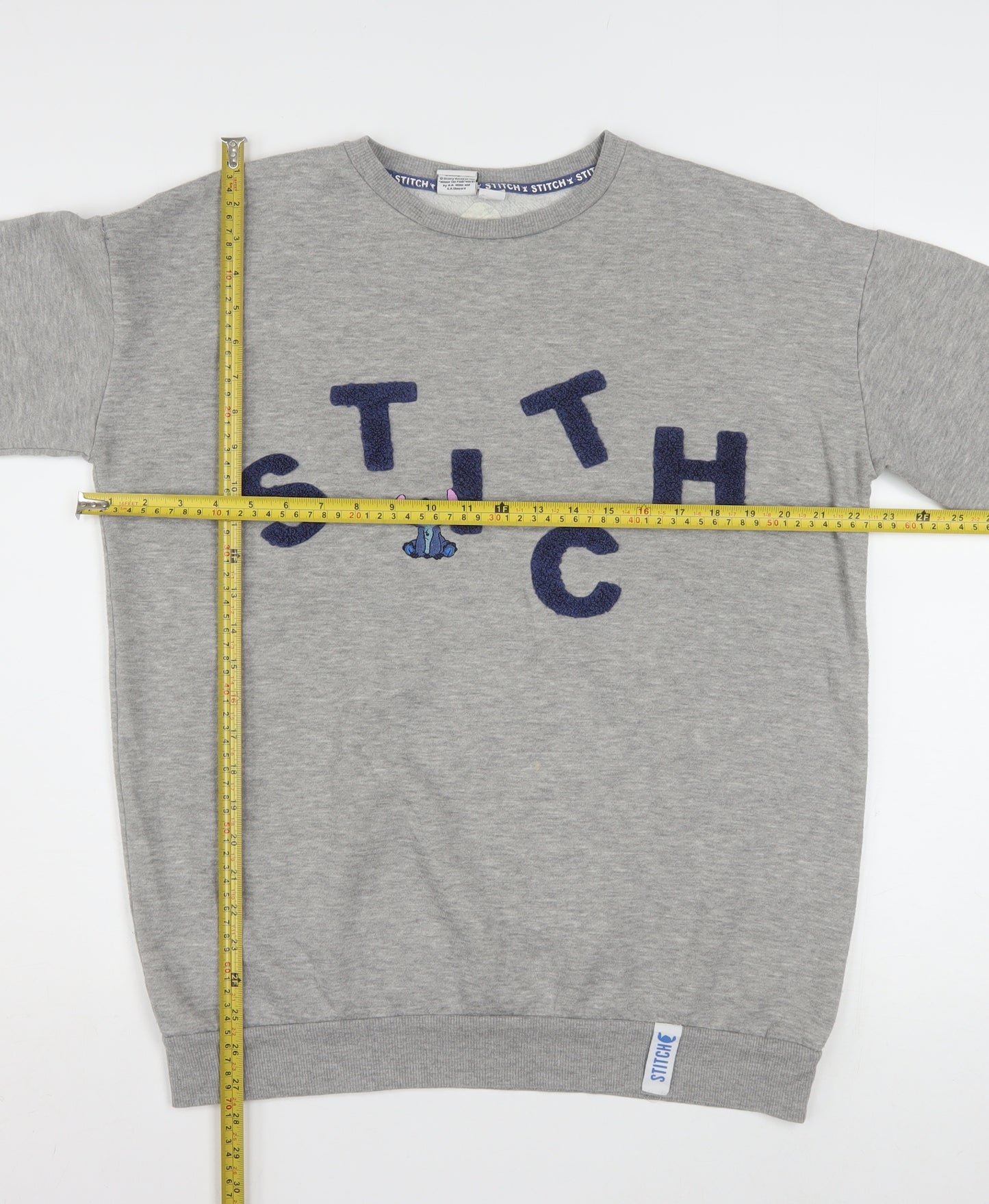 Disney Stitch Grey Women's Sweatshirt Size 12/14 Pullover Embroidered