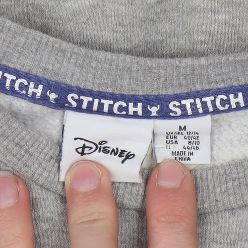 Disney Stitch Grey Women's Sweatshirt Size 12/14 Pullover Embroidered