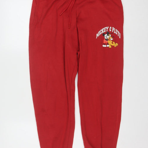 Disney Women Red Jogger Trousers Size 12-14 Mickey & Pluto