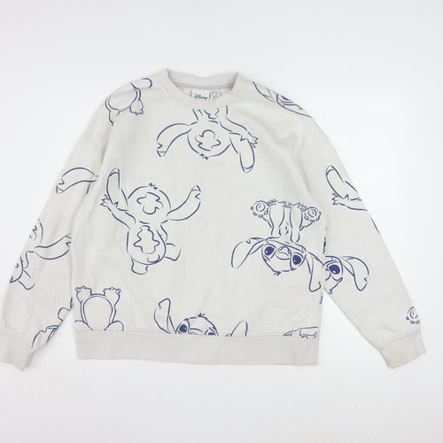 Disney Womens White Stitch Print Pullover Sweatshirt Size 10/12