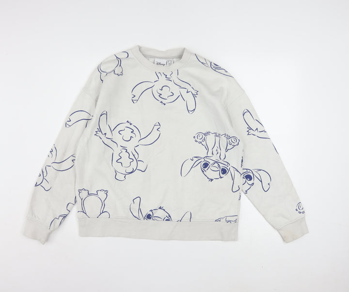 Disney Womens White Stitch Print Pullover Sweatshirt Size 10/12