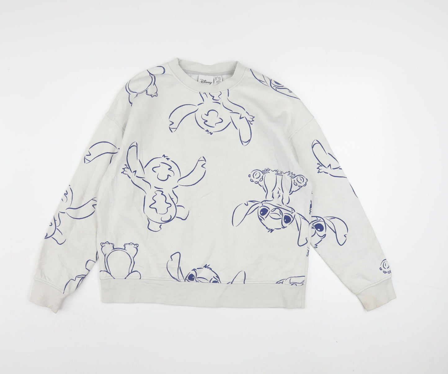 Disney Womens White Stitch Print Pullover Sweatshirt Size 10/12