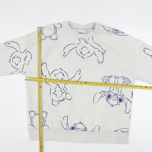 Disney Womens White Stitch Print Pullover Sweatshirt Size 10/12
