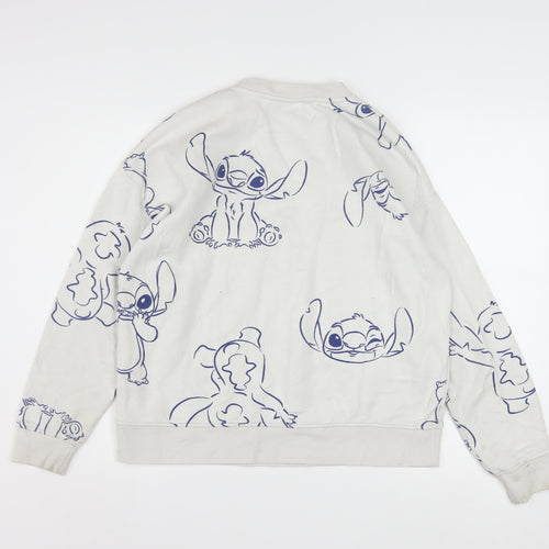 Disney Womens White Stitch Print Pullover Sweatshirt Size 10/12