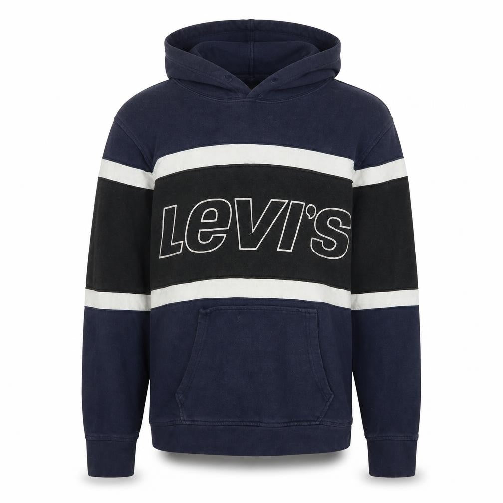 Front view of Levi's Men's Blue Pullover Hoodie Small Logo Graphic Cotton