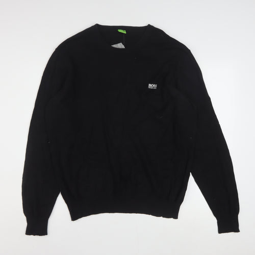 Hugo Boss Men’s Black 2XL Crew Neck Cotton Pullover Jumper