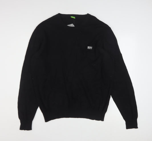 Hugo Boss Men’s Black 2XL Crew Neck Cotton Pullover Jumper