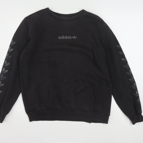 Adidas Boys Black XL Crew Neck Pullover Sweatshirt with Logo Sleeves