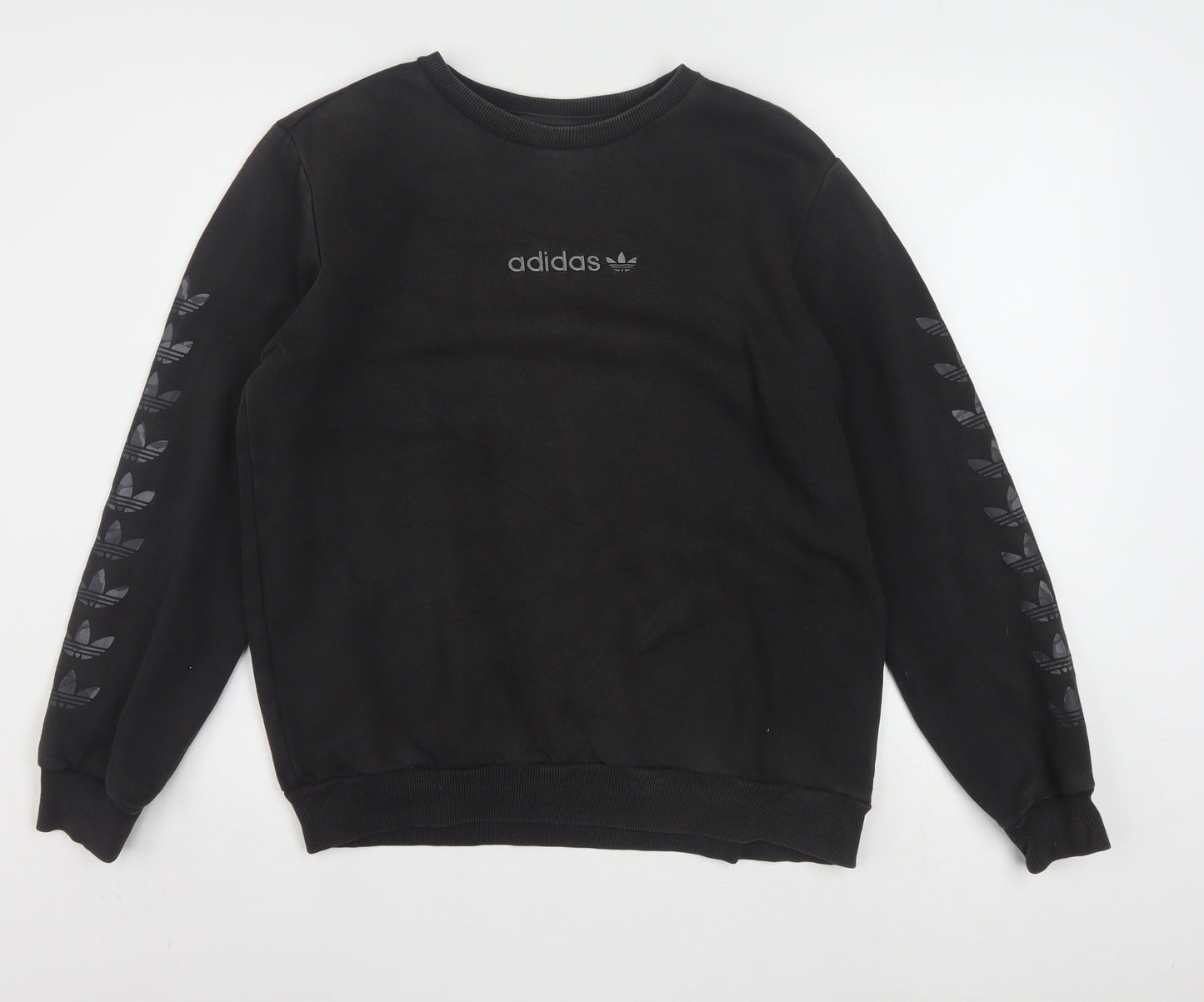 Adidas Boys Black XL Crew Neck Pullover Sweatshirt with Logo Sleeves