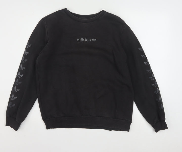Adidas Boys Black XL Crew Neck Pullover Sweatshirt with Logo Sleeves