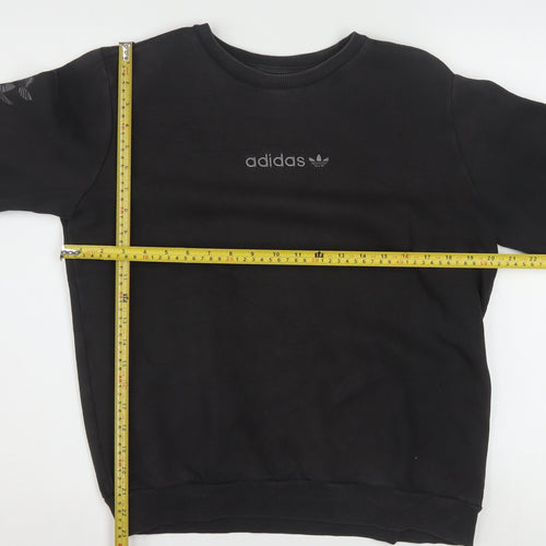 Adidas Boys Black XL Crew Neck Pullover Sweatshirt with Logo Sleeves
