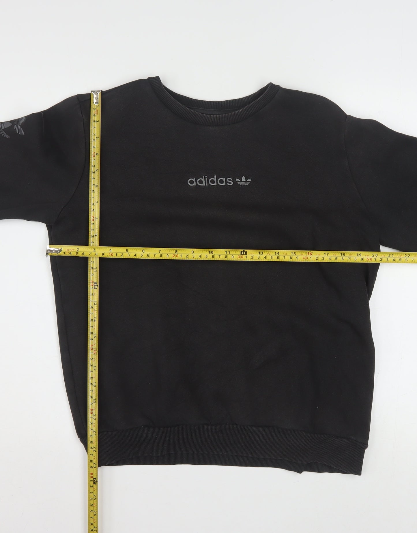 Adidas Boys Black XL Crew Neck Pullover Sweatshirt with Logo Sleeves