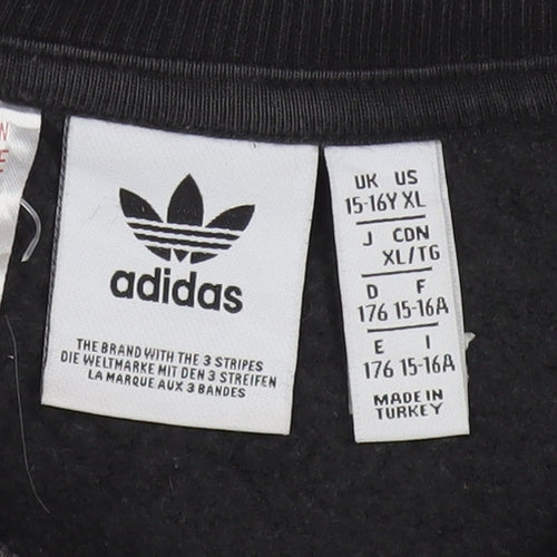 Adidas Boys Black XL Crew Neck Pullover Sweatshirt with Logo Sleeves