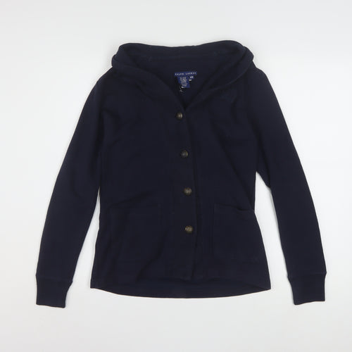 Ralph Lauren Women's Blue Hooded Button Cardigan XS