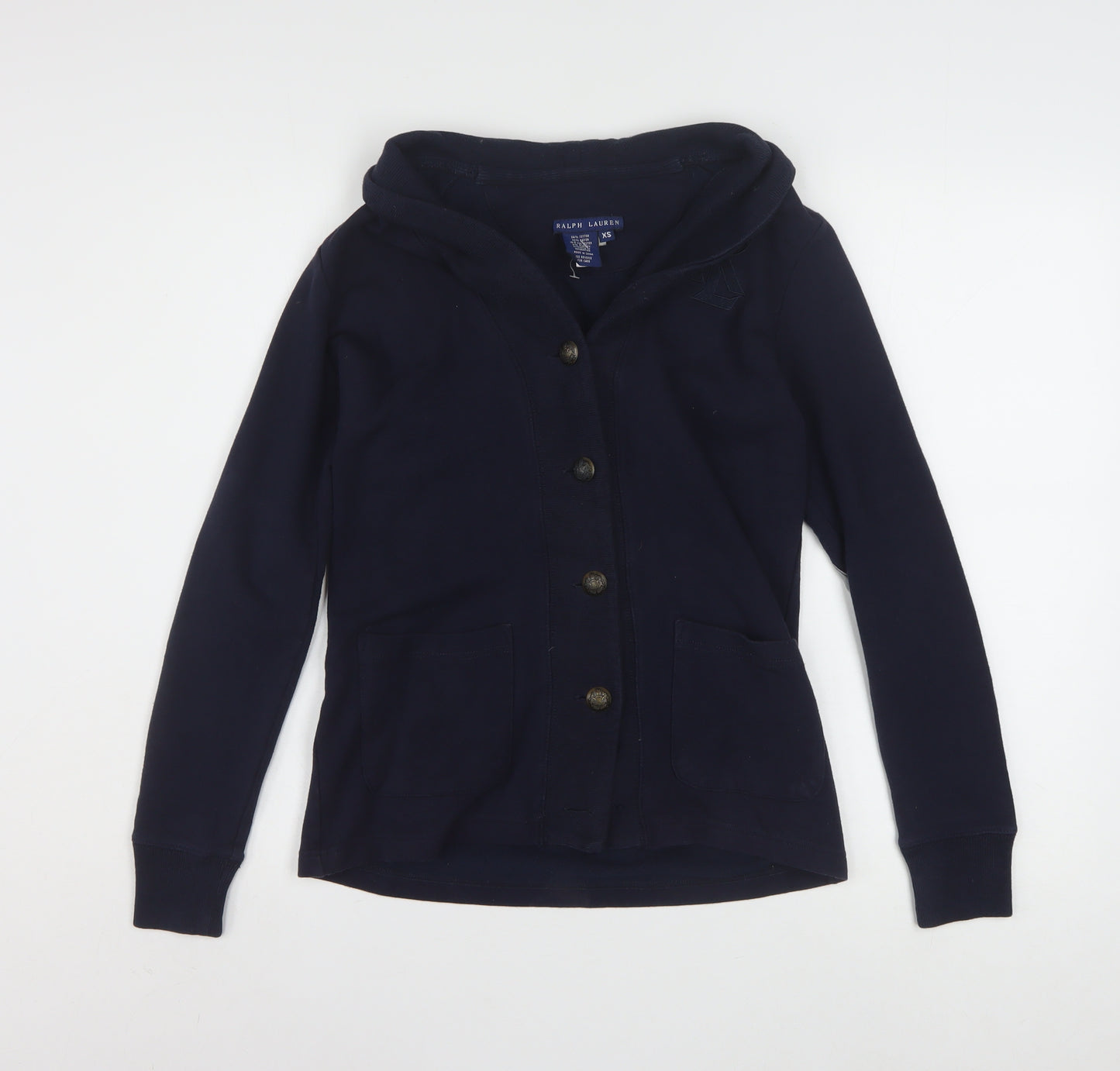 Ralph Lauren Women's Blue Hooded Button Cardigan XS