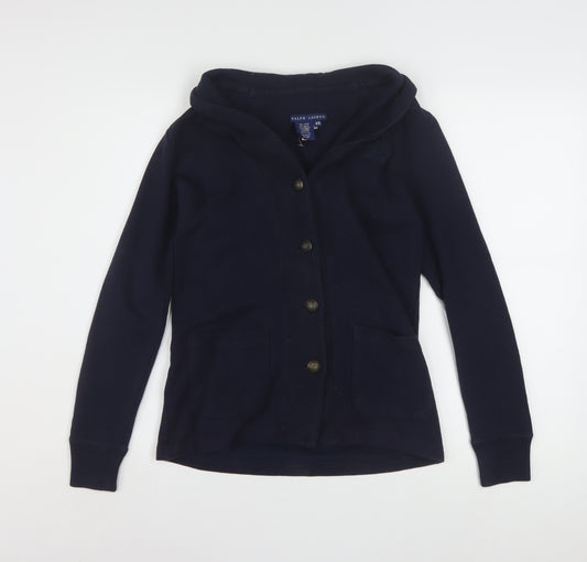 Ralph Lauren Women's Blue Hooded Button Cardigan XS