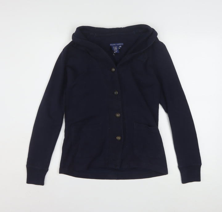 Ralph Lauren Women's Blue Hooded Button Cardigan XS