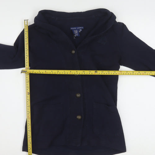 Ralph Lauren Women's Blue Hooded Button Cardigan XS
