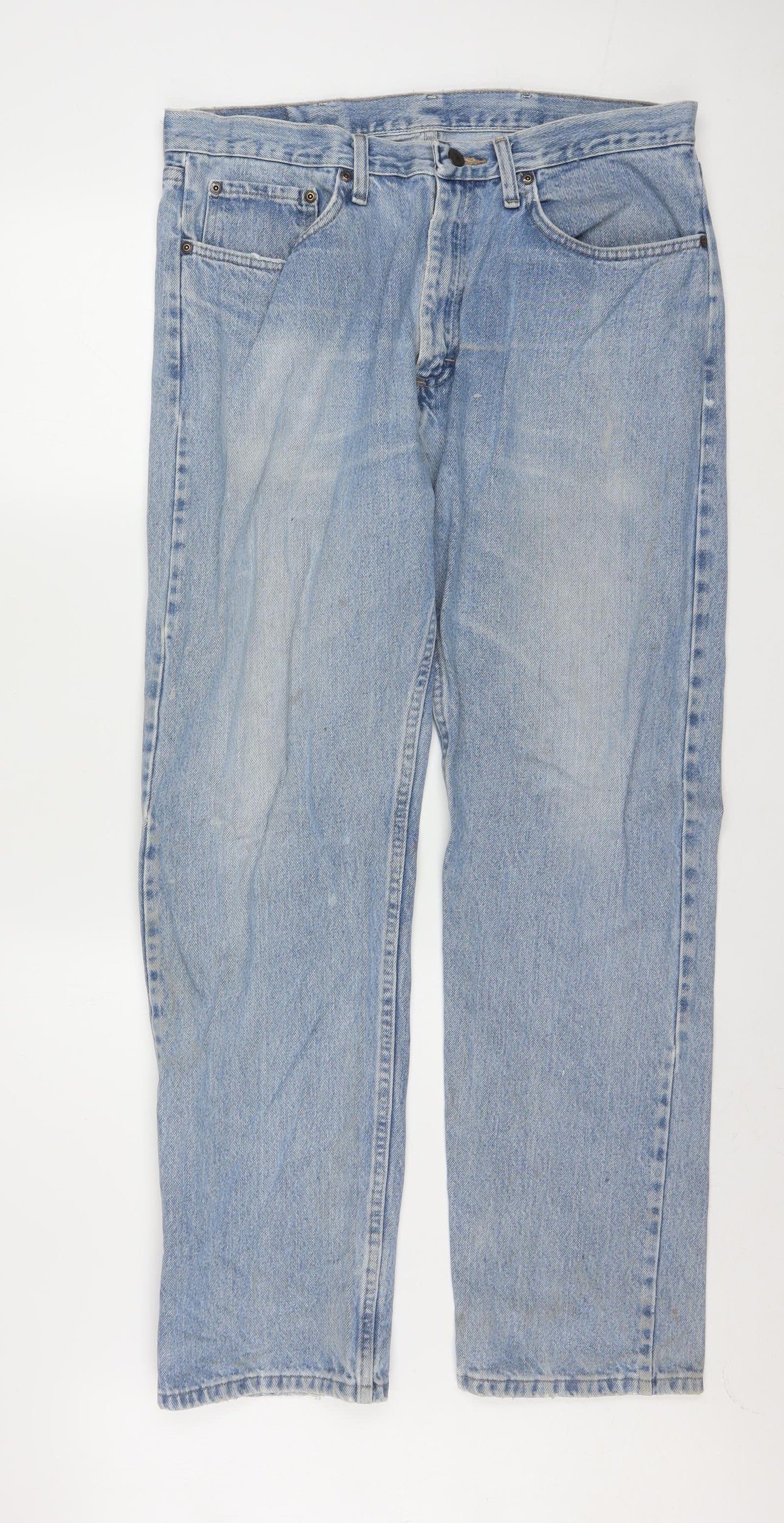 Wrangler Men's Blue Light Wash Straight Leg Denim Jeans 35x32 Regular Fit
