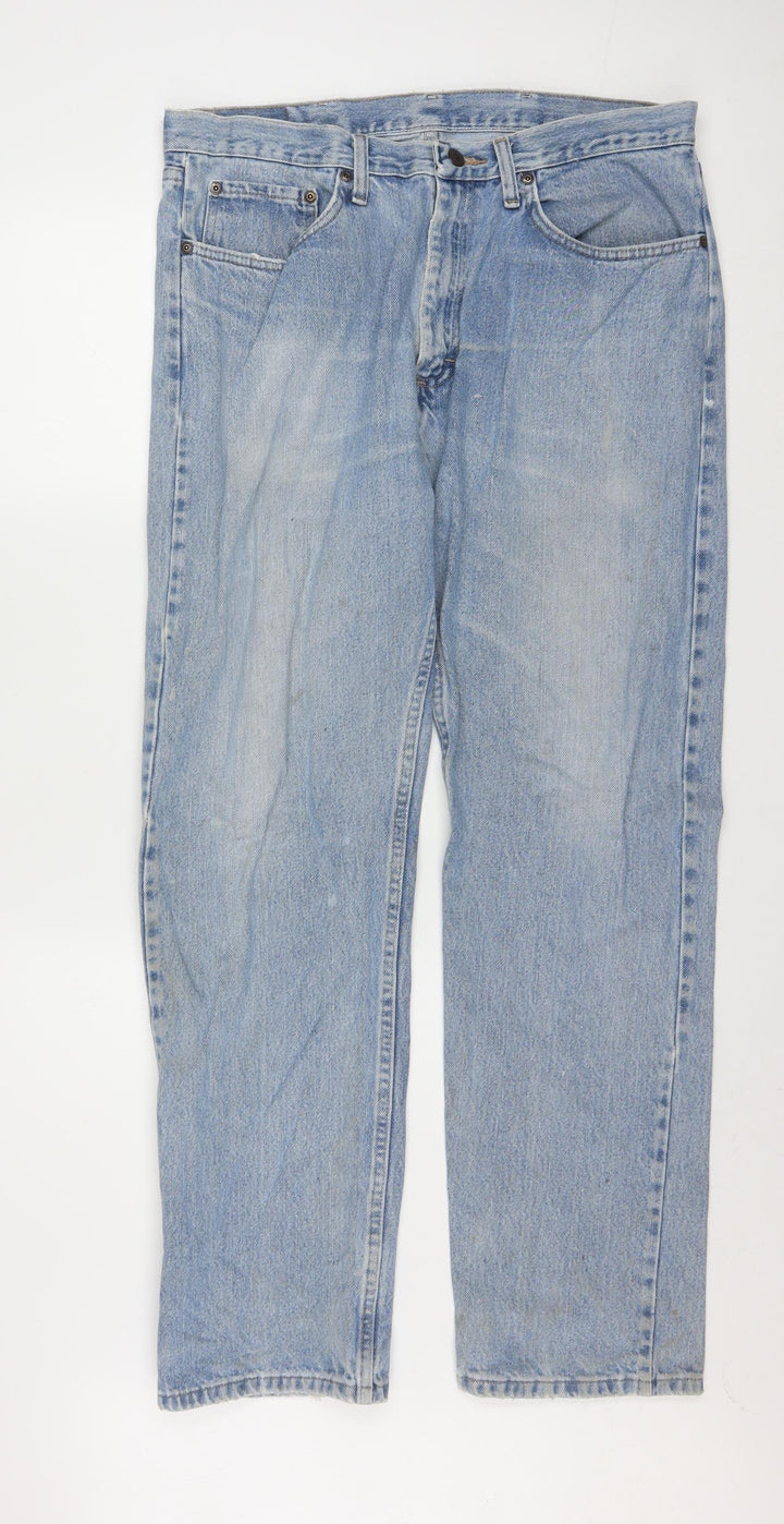 Wrangler Men's Blue Light Wash Straight Leg Denim Jeans 35x32 Regular Fit