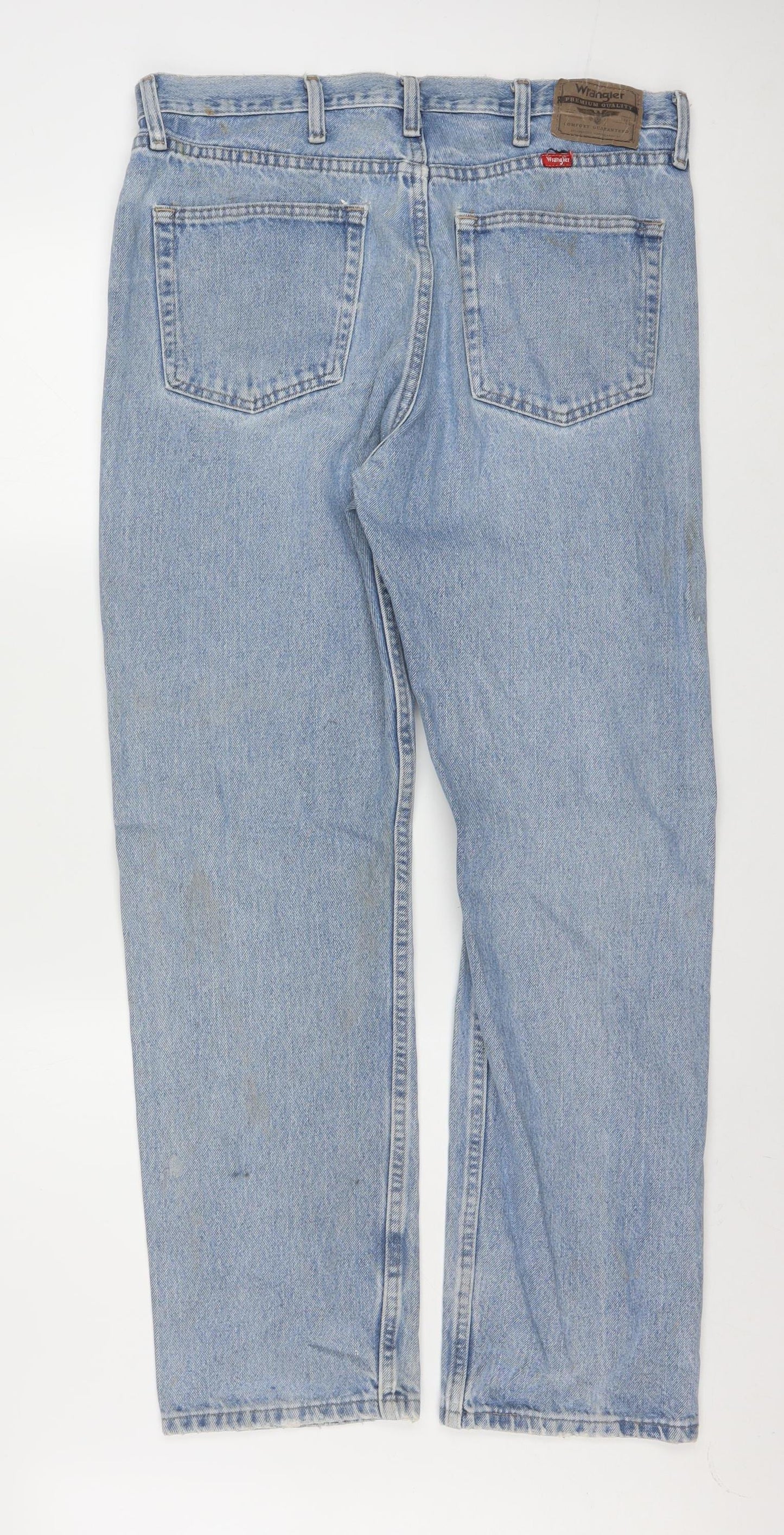 Wrangler Men's Blue Light Wash Straight Leg Denim Jeans 35x32 Regular Fit