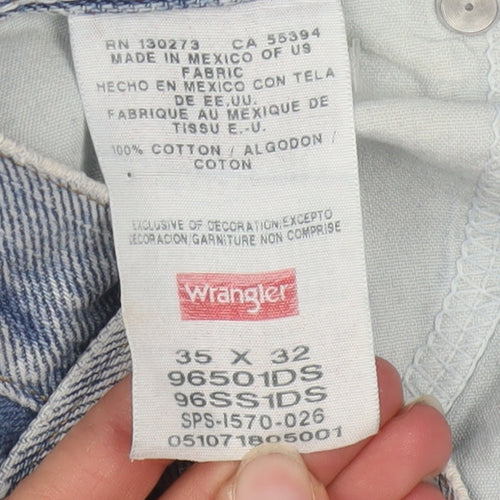 Wrangler Men's Blue Light Wash Straight Leg Denim Jeans 35x32 Regular Fit