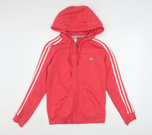Adidas Womens Coral Full Zip Hoodie XS Cotton Blend 3-Stripes