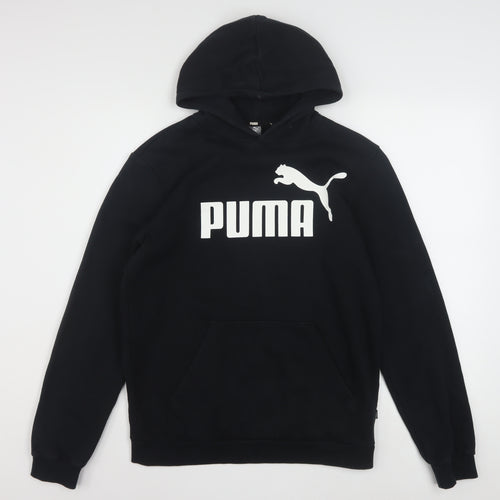 Puma Boys Black Pullover Hoodie 12-13 Years Fleece Logo Sweatshirt