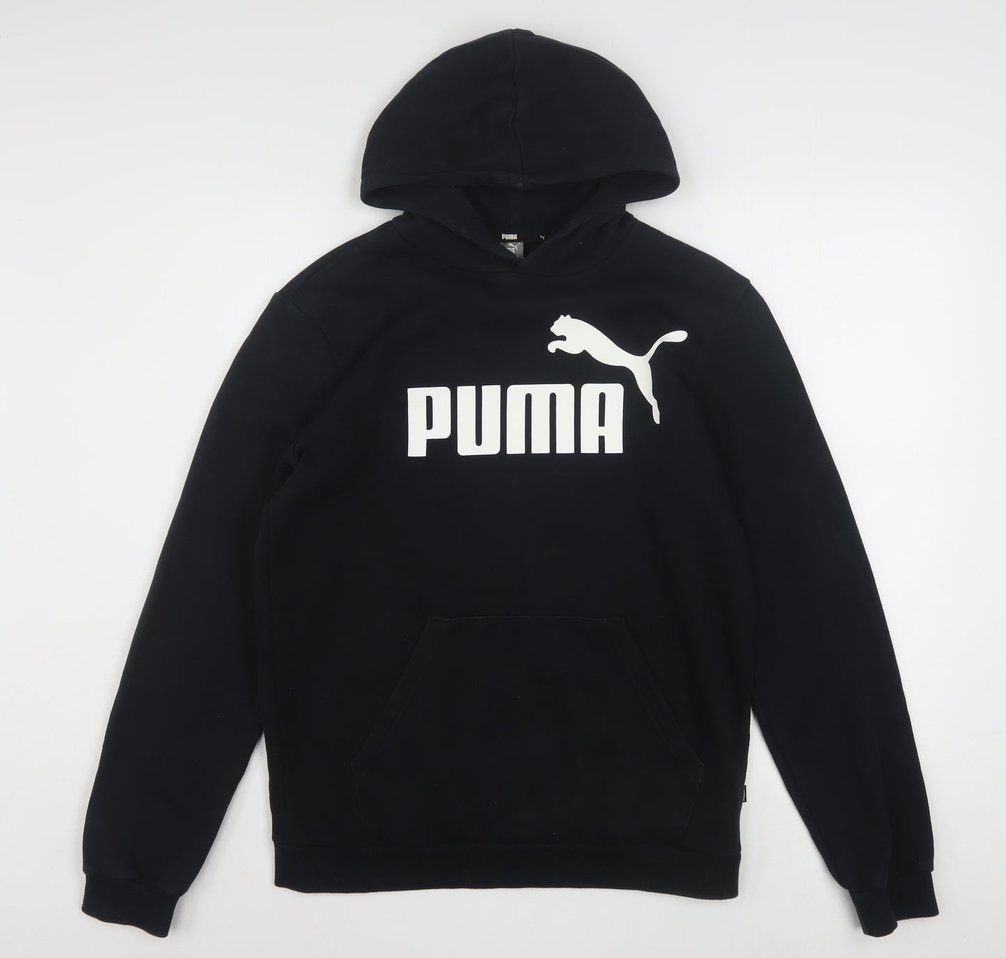 Puma Boys Black Pullover Hoodie 12-13 Years Fleece Logo Sweatshirt