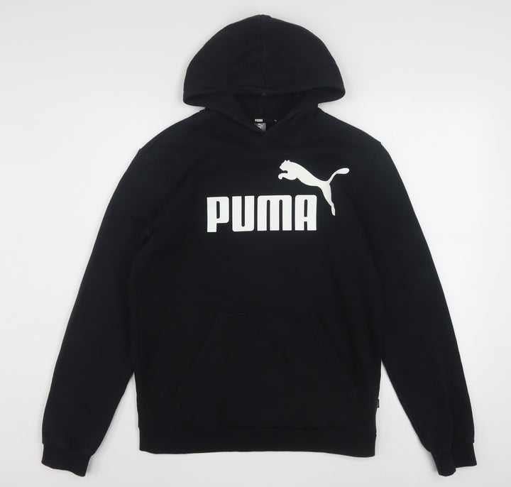 Puma Boys Black Pullover Hoodie 12-13 Years Fleece Logo Sweatshirt