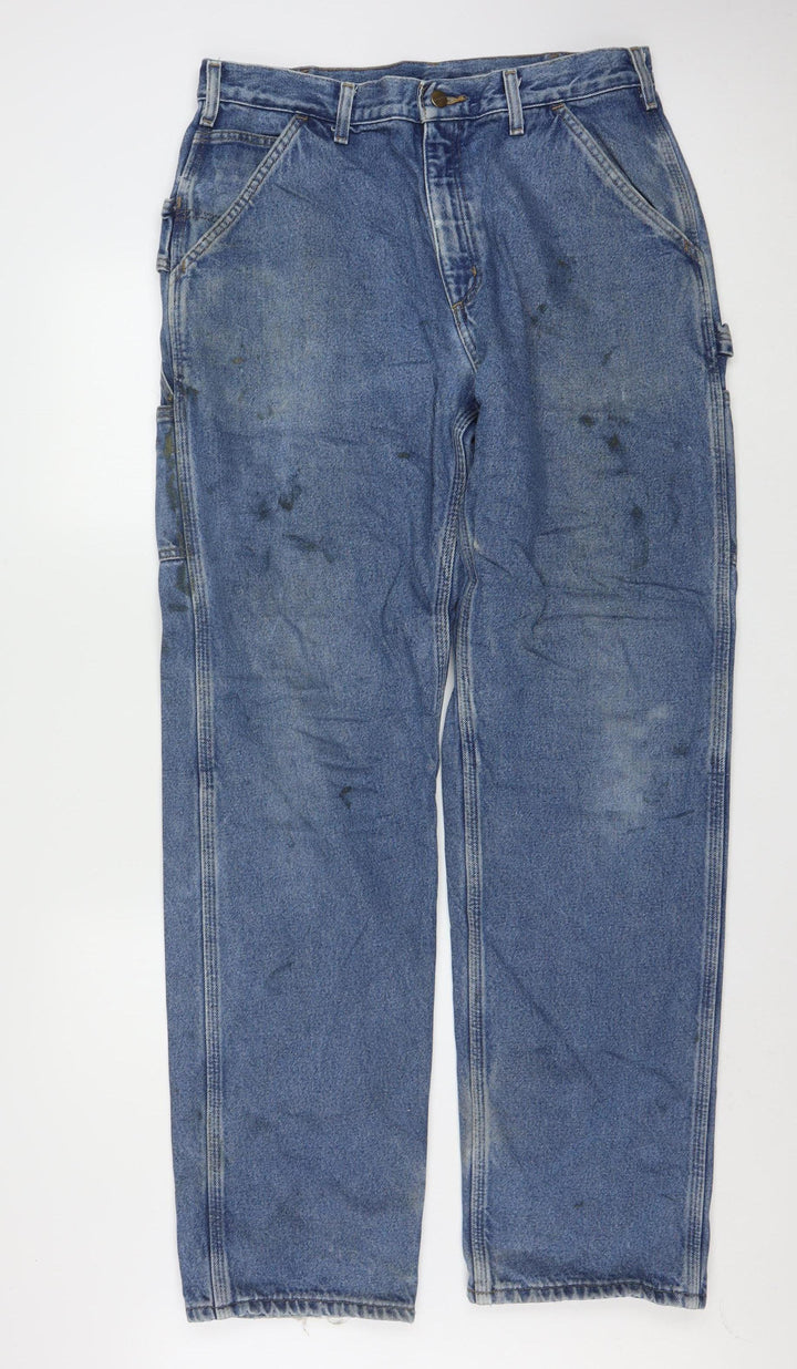 Carhartt Men's Blue 34x36 Relaxed Fit Work Jeans Denim Straight Leg