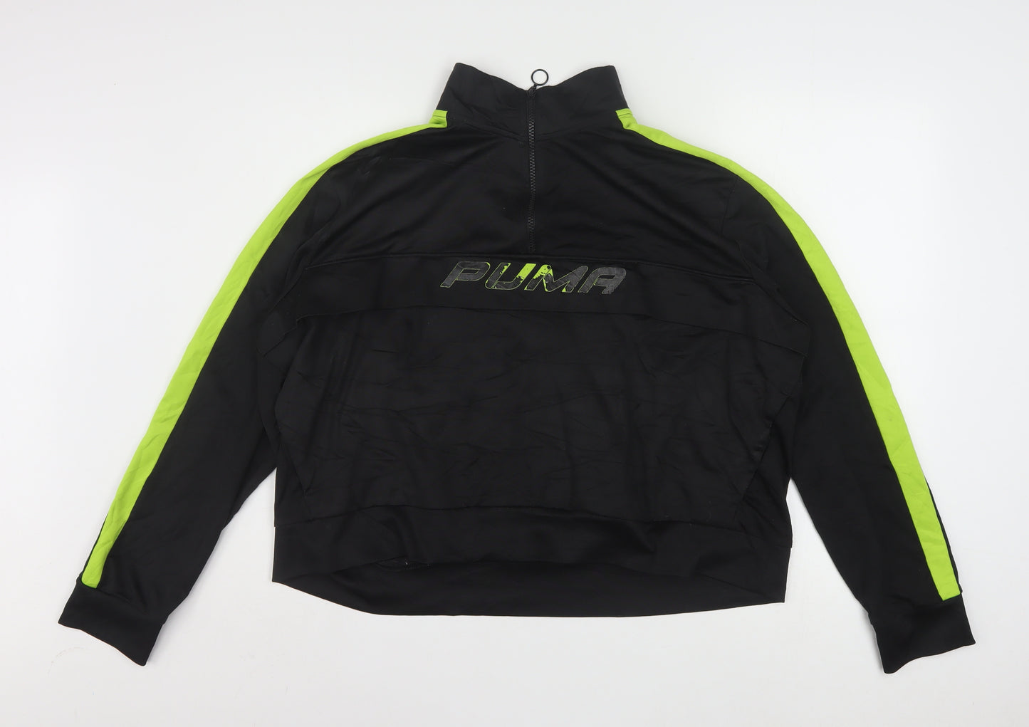 Puma Women's Black & Green 3XL 1/4 Zip Pullover Sweatshirt