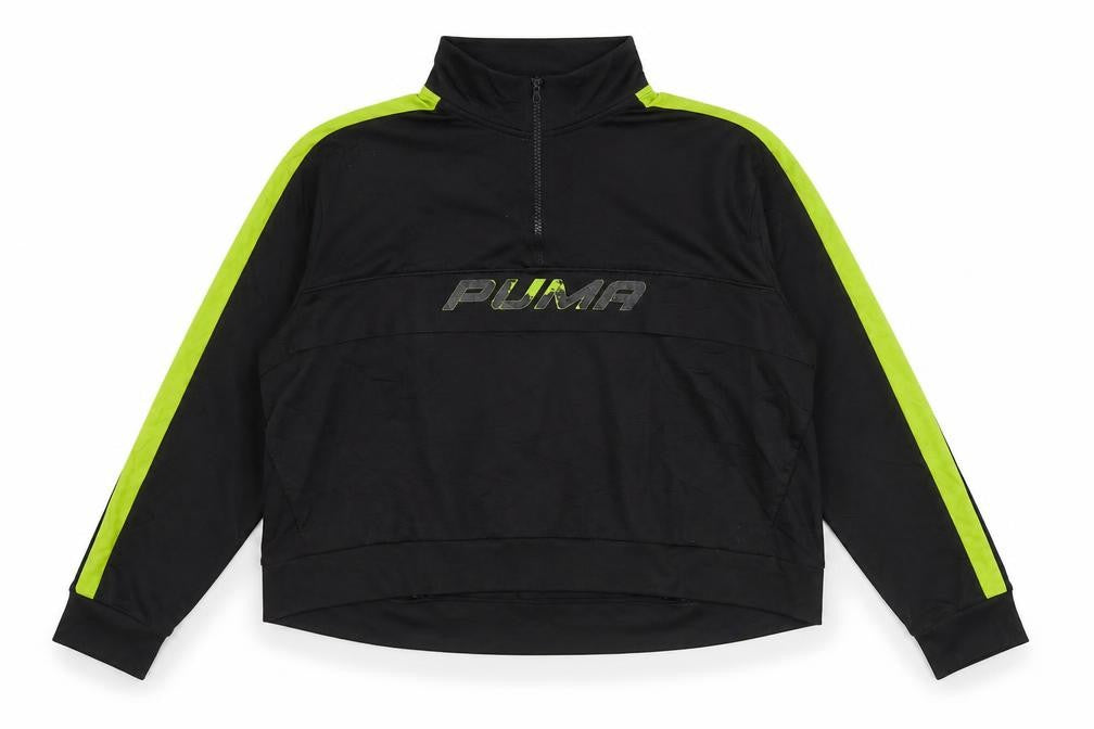 Front view of Puma Women's Black & Green 3XL 1/4 Zip Pullover Sweatshirt